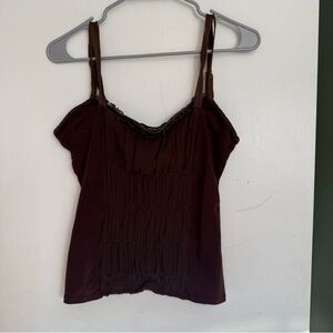 Y2K Arden b chocolate brown stretchy ruched silk blend tank top size medium